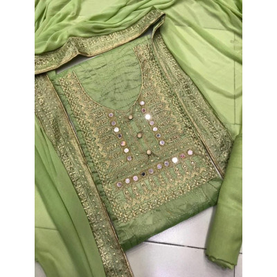 Chanderi and Santon Ladies Suit Green Colour